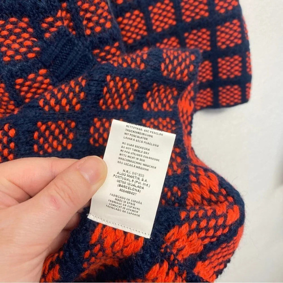 Aldomartins Collared Windowpane Check Knit Wool Blend Sweater Coat Red 14 Kanda - Picture 7 of 9